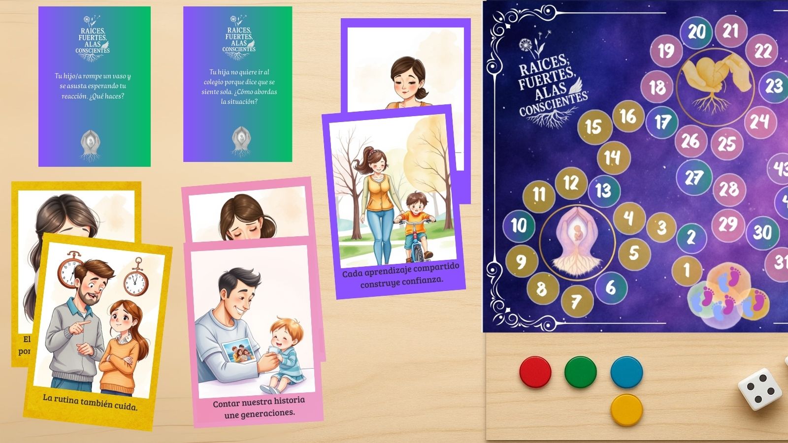 Set Raíces Fuertes sobre mesa de trabajo